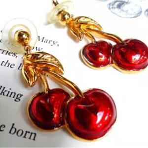 Vintage 80's Signed Avon Goldtone Cherry Fruit Earrings
